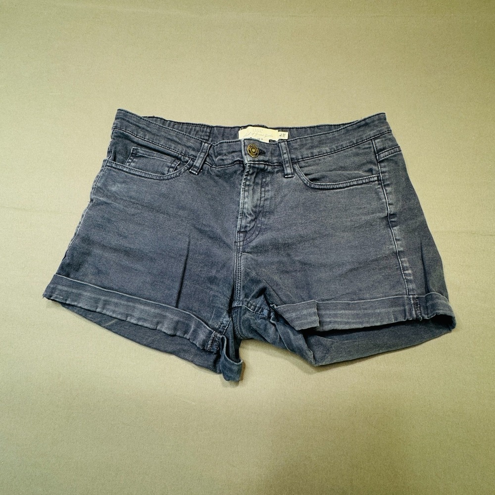 HM LOGG Womens Dark Wash Denim Cuffed Shorts Size 8 Blue Stretch Jean‎ Shorts